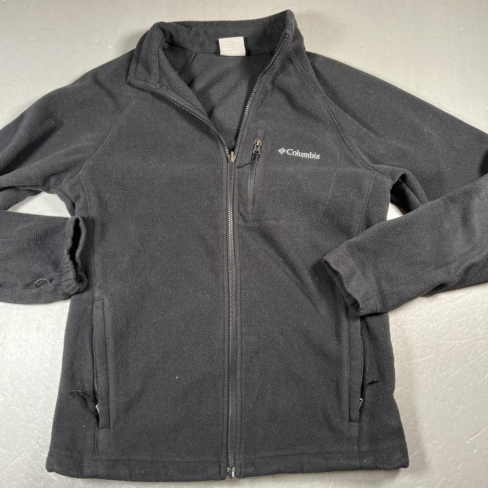 Columbia Jacket Mens Small Black Interchange Fleece Full Zip Chest Pocket Raglan